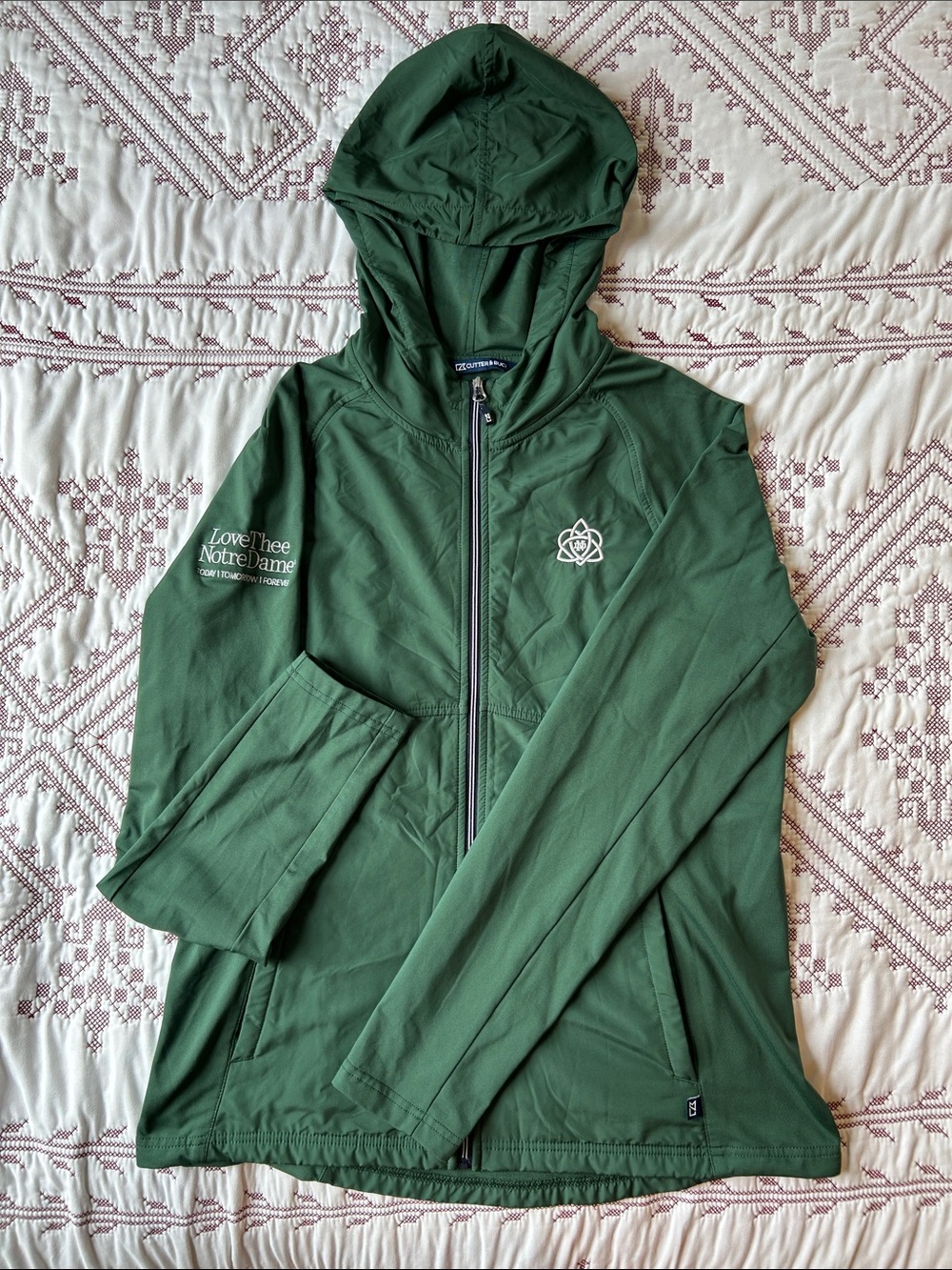Cutter & Buck Notre Dame Forest Green Hooded Full Zip Performance Jacket
